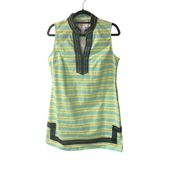 STS Sail To Sable Striped Mint Green & Yellow Shift Dress Size Large - Picture 1 of 8